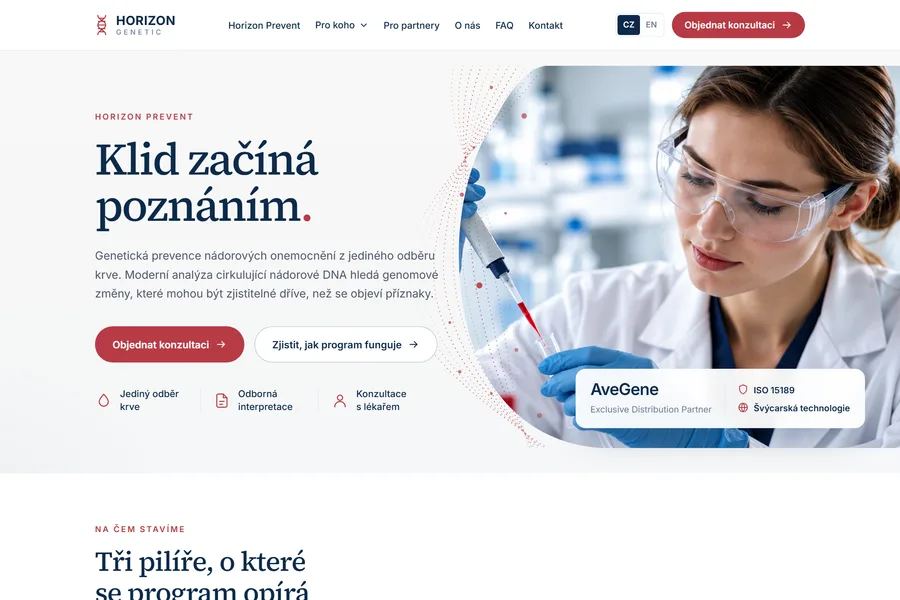 Náhled webu horizongene.com — prezentace na míru
