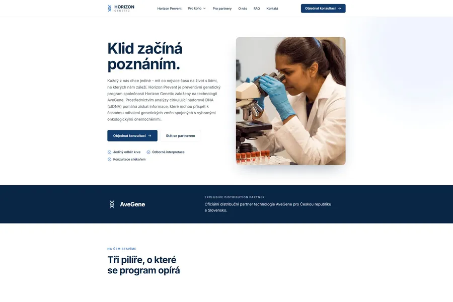 Náhled webu horizongene.com — prezentace na míru